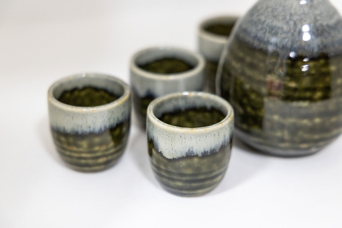 Traditional Japanese Sake Set - Green & Blue